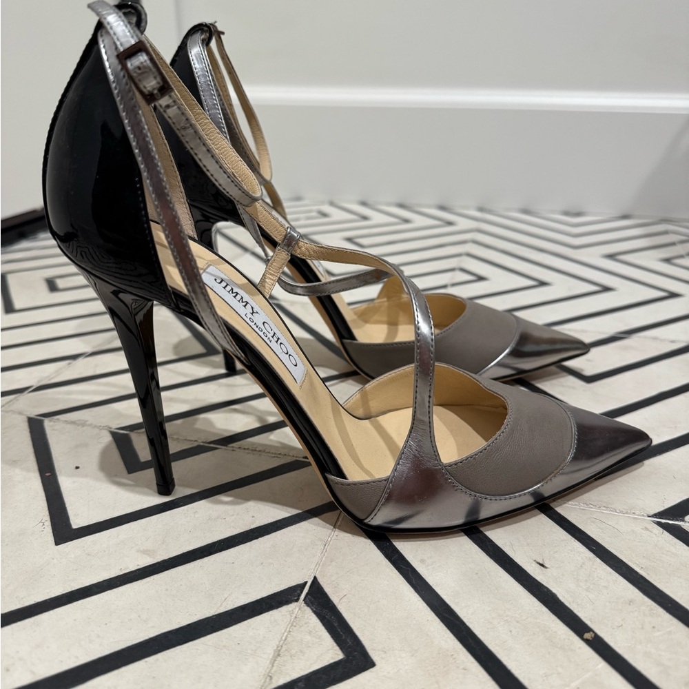 Jimmy Choo Black and Silver Gray Stiletto Heels